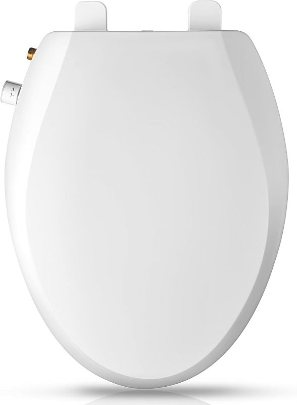 Photo 1 of Elongated Bidet Toilet Seat with Quiet-Close, Non-Electric Bidet Toilet Seat with Self Cleaning Dual Nozzles, Fit Elongated Toilet Seat, White Bidet Attachment with Brass inlet