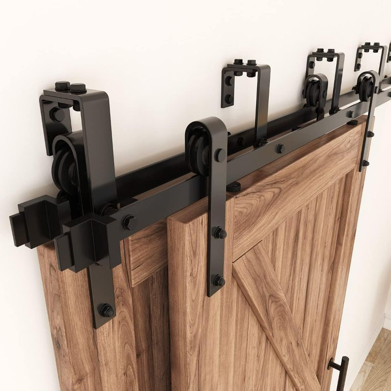 Photo 1 of ZEKOO 7.5FT Double Track Bypass Sliding Barn Door Hardware Kit for 2 Doors, Bypass Barn Door Track Kit, Low Ceiling, Easy Install, Fit 45" Wide Door Panel ?