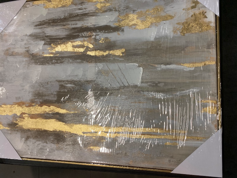 Photo 1 of Gold Abstract Wall Art Decor - Framed Abstract Canvas Artwork with Gold Foil and texture for modern style decor, Ready to hang