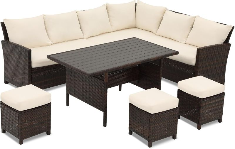 Photo 1 of PARTIAL SET* NON REFUNDABLE* SOLD AS IS*  7-Piece Wicker Patio Conversation Set Rattan Sectional Sofa Coffee Table Porch with White Cushions