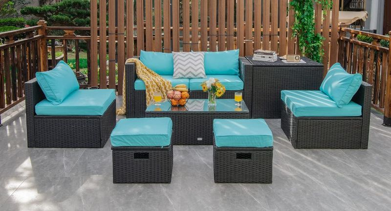 Photo 1 of PARTIAL SET* SOLD AS IS* NONREFUNDABLE* JUST THE OTTOMAN Costway 8PCS Patio Rattan Furniture Set Space-Saving Storage Cushion