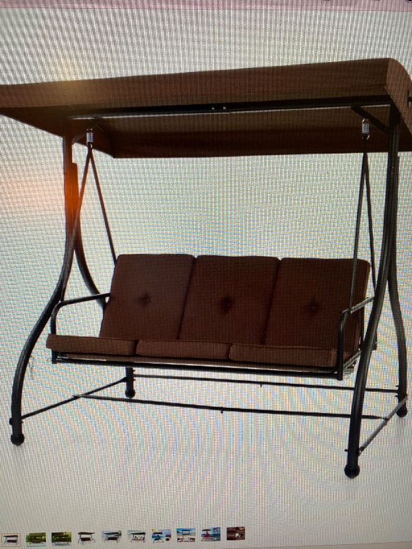 Photo 1 of 3 Seat Outdoor Porch Swing with Adjustable Canopy color (coffee) 