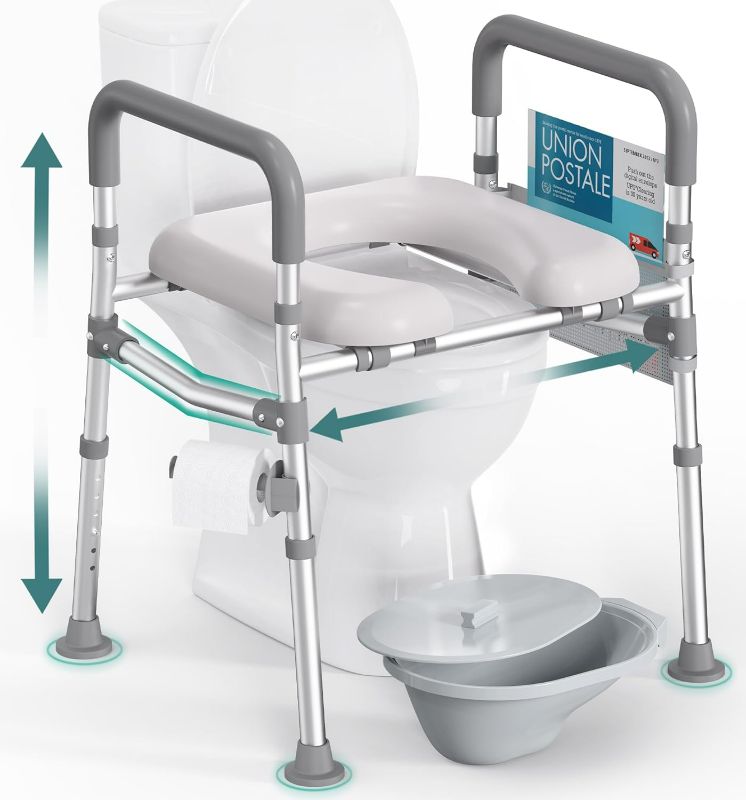 Photo 1 of Raised Toilet Seat with Handles, FSA HAS Eligible 500lb Toilet Seat Riser for Seniors with Bedpan, Adjustable Height & Width, Handicap Elevated Toilet Seat for Elderly, Bedside, Fit Any