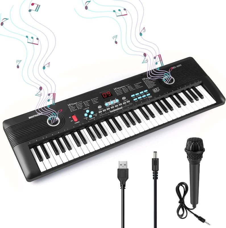 Photo 1 of 61 Key Keyboard Piano, Electric Piano Music Keyboard with Teaching Mode, Microphone, Sheet Music Stand and Power Supply, portable keyboard piano for Beginners
