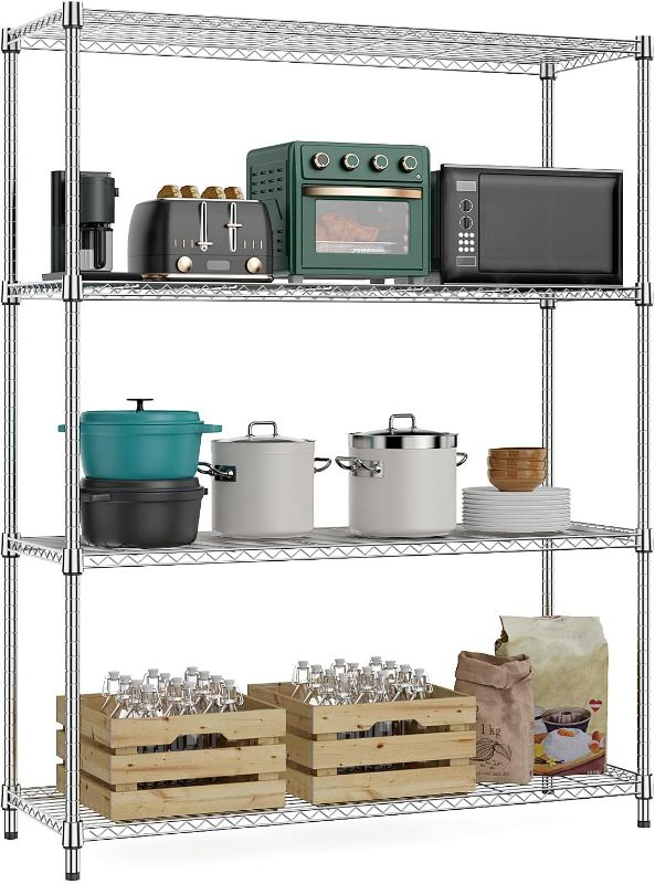 Photo 1 of MZG 1400 lbs 4 Tier Storage Rack Metal Wire Shelving Unit, Storage Standing Household Shelf Organizer for Kitchen Pantry Closet Garage Basement Utility Room, Chrome 15.8" D x 45.3" W x 59.4" H