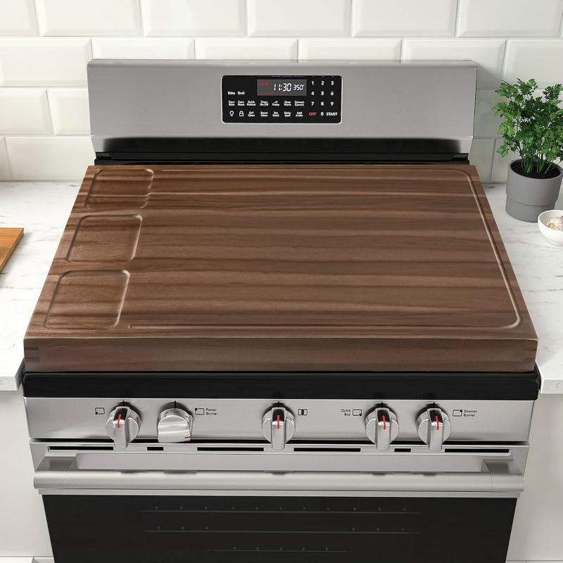 Photo 1 of BLUEWEST Noodle Board Stove Cover with Handles, 3 in 1 Wood Stove Top Covers Board for Gas Burners and Electric Stove, Wooden RV Stovetop Cover, Tray for Kitchen Counter Space with Juice Grooves