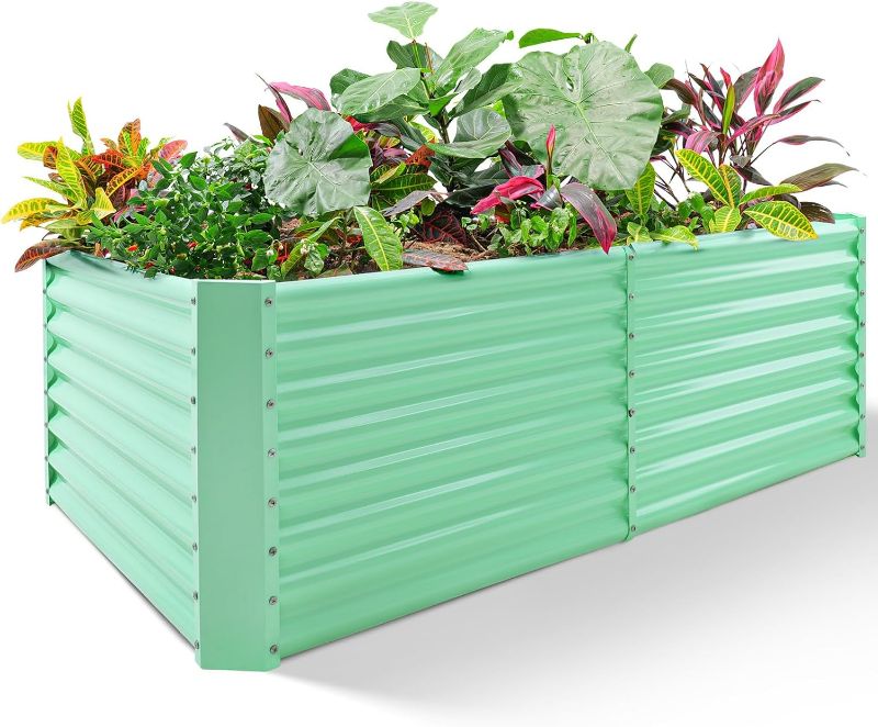 Photo 1 of Land Guard 8×4×2ft Galvanized Raised Garden Bed, Planter Boxes Outdoor, Raised Garden Beds Outdoor for Vegetables, Flowers, Herbs, 269 Gallons, Lime Green