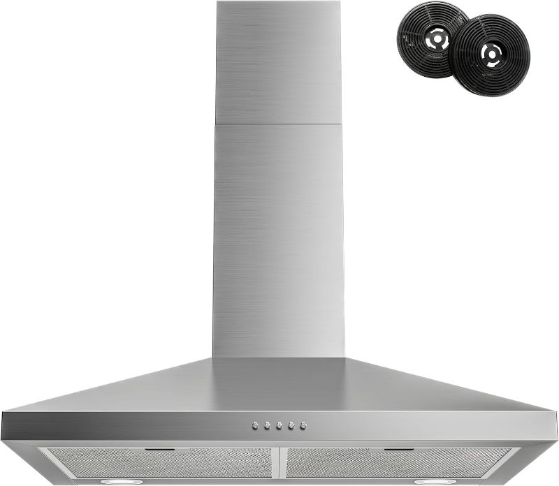 Photo 1 of FIREGAS Range Hood 30 Inch, Stainless Steel Wall Mount Kitchen Hood 450 CFM with 3 Speed Exhaust Fan, Ducted/Ductless Convertible, Stove Vent Hood for Kitchen with Aluminium Mesh and Charcoal Filters