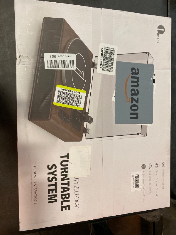 Photo 1 of 1 by ONE High Fidelity Belt Drive Turntable with Built-in Speakers, Vinyl Record Player with Magnetic Cartridge, Bluetooth Playback and Aux-in Functionality, Auto Off