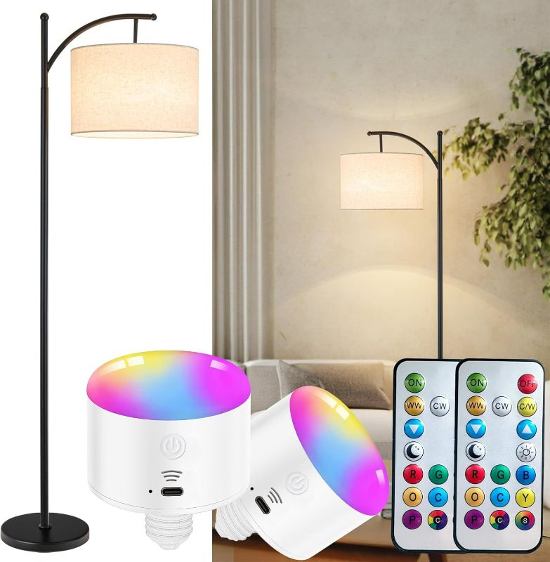 Photo 1 of Battery Operated Cordless Floor Lamp with Remote Control For Bedroom, Dimmable Floor Lamp Modern Tall Standing Floor Lamp with Linen Lampshade For Living Room, 3 Color Temperatures LED Bulb Included