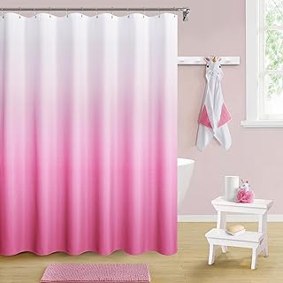 Photo 1 of Hot Pink Shower Curtains for Bathroom, 230GSM Heavy Duty Hotel Quality Fabric Shower Curtain, Pink and White Ombre Luxury Weighted Cloth Bath Curtain Decor Set with 12 Hooks, 72 X 72, Blush Pink https://a.co/d/0ajSFuWN