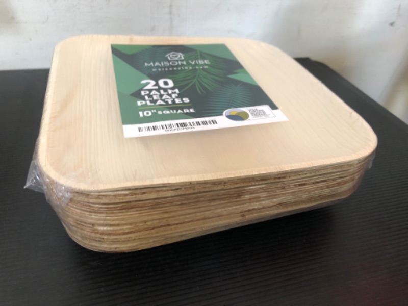 Photo 2 of 10" Square Palm Leaf Plates (20 Pack) - Sturdy high end disposable plates for any occasion. Better than bamboo plates and perfect for BBQs or Weddings they're party plates for any time. USDA Certified