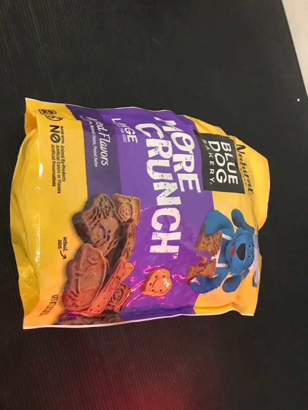 Photo 2 of exp date 03/2026  Blue Dog Bakery Natural Dog Treats, More Crunch Large, Assorted Flavors, 11.2 oz, 2lb Bag Bacon & Cheese Flavor, Chicken Flavor, Natural Cheese Flavor, Peanut Butter Flavor 11.2 Ounce (Pack of 1)