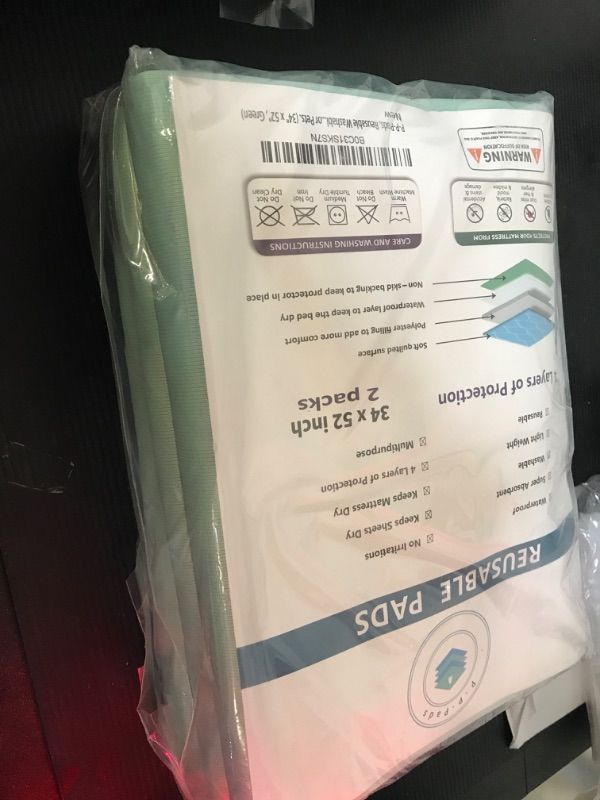 Photo 1 of [2 per pack] 34" x 36" Adults, Seniors, Kids or Pets, Reusable Washable Heavy Absorbent Incontinence Pads. Leak Proof Protection Pad for your Bed, Flooring, or Furniture (Green), 2 per pack 34" x 36" Green