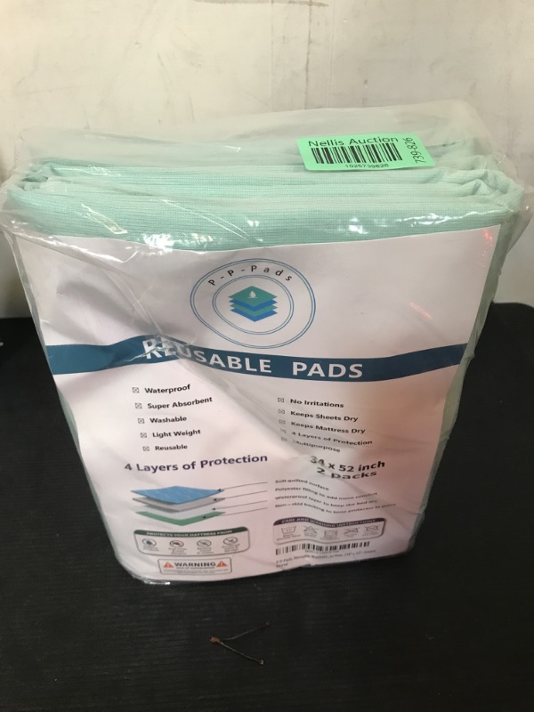 Photo 2 of [2 per pack] 34" x 52" Adults, Seniors, Kids or Pets Reusable Washable Heavy Absorbent Incontinence Pads, Leak Proof Protection for your Bed, Furniture, Crates, or Flooring (Green) 34" x 52" Green