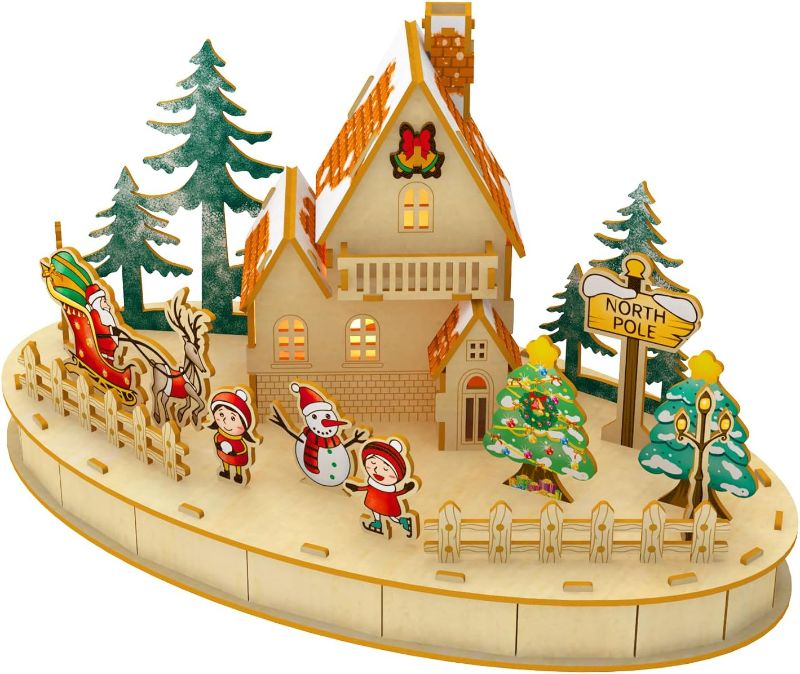 Photo 1 of 3D Wooden Puzzles for Christmas Tree, Dollhouse Miniature DIY House Kit,Tiny House kit,3D Wooden Puzzle Craft Kit for Adults Teen, DIY Miniature Dollhouse(Christmas Tree)
