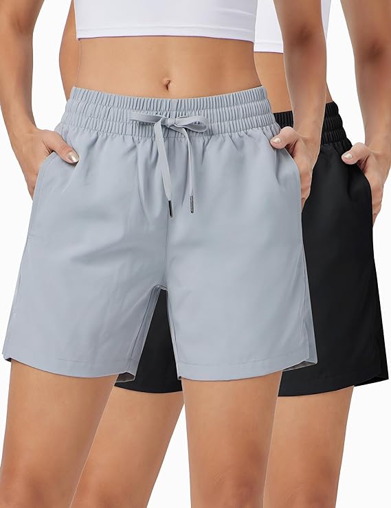 Photo 1 of 2xl ZUTY 2 Pack 5" Womens Athletic Shorts Basic Running Shorts Lightweight Quick Dry Gym Workout Shorts with Pockets
