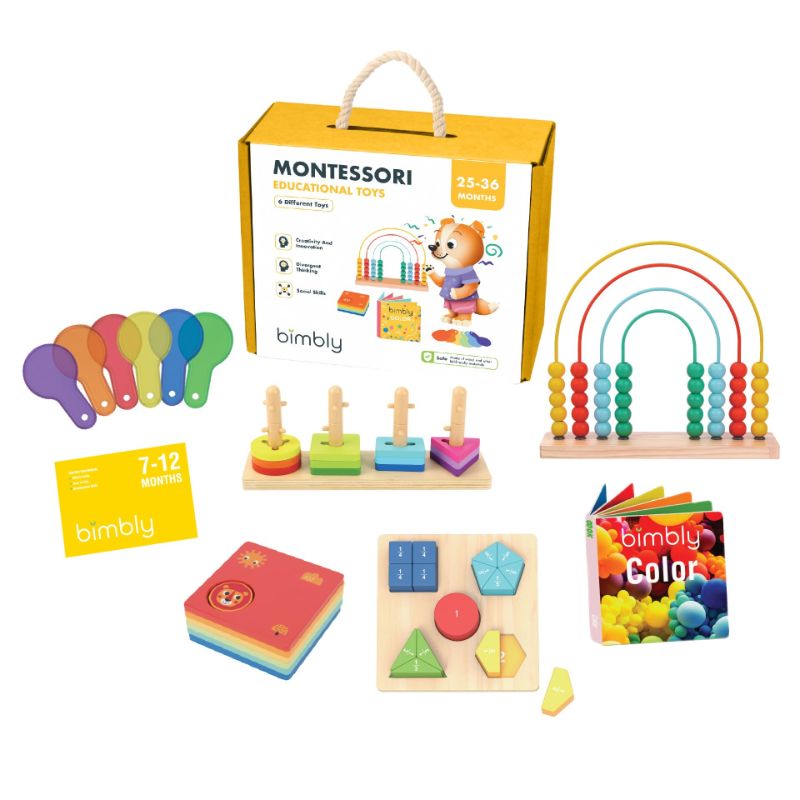 Photo 1 of bimbly Wooden Montessori Toys for 2+ Year Old | Developmental, Toddler Educational Toys Age 2-3, 25-36 Months, Geometric Shapes Sorter, Fraction Puzzle Game, Color Paddles & More