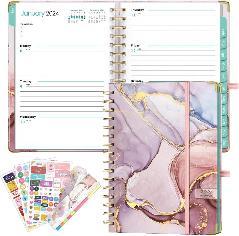 Photo 1 of 2024 Planner with Monthly with Tabs Jan. 2024 - Dec. 2024 Weekly and Monthly 5.5"X8.5" Planners with Stickers for Teacher Student School Office -...
