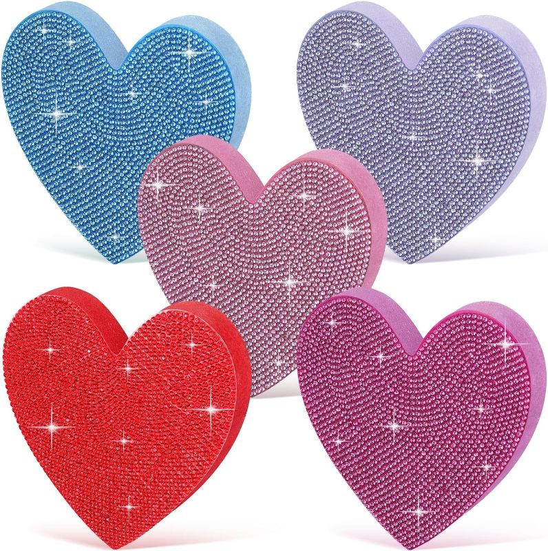 Photo 1 of 5 Pcs Valentine's Day Sweet Love Wood Table Sign Double Sided Wooden Heart Shaped Tabletop Decoration with Rhinestone Tabletop Centerpiece for Anniversary, Wedding Party Favor Gift, 5 Colors
