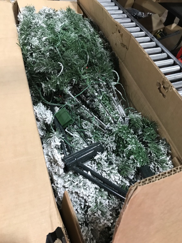 Photo 1 of 7.5FT Prelit Christmas Tree with Lights, Snow Flocked Artificial Christmas Tree with 335 Warm White LED Lights, 1063 Branch Tips, Indoor Fake Xmas Tree for Home, Office, Party Decoration