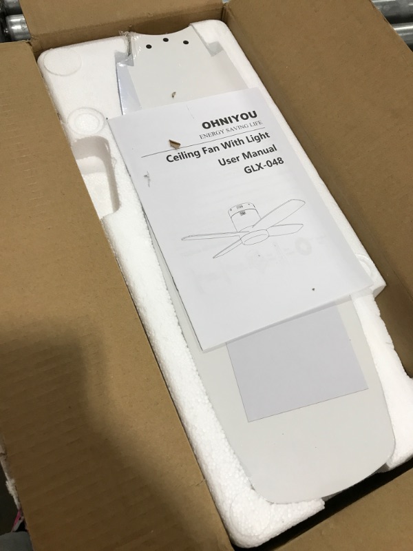 Photo 1 of Ohniyou Ceiling Fan with Lights - 38'' Small Low Profile Ceiling Fans Remote & APP Control - Dimmable Indoor Outdoor Quiet DC Flush Mount Ceiling Fan for Patio Kitchen Dining Room Bedroom(White)