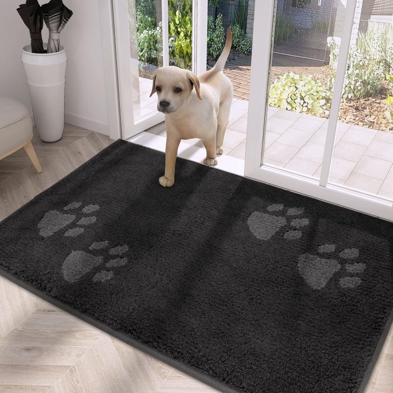 Photo 1 of PURRUGS Dirt Trapper Door Mat 34" x 59", Non-Skid/Slip Machine Washable Microfiber Entrance Rug, Shoes Scraper, Dog Door Mat, Super Absorbent Floor Mat for Muddy Wet Shoes and Paws, Charcoal 