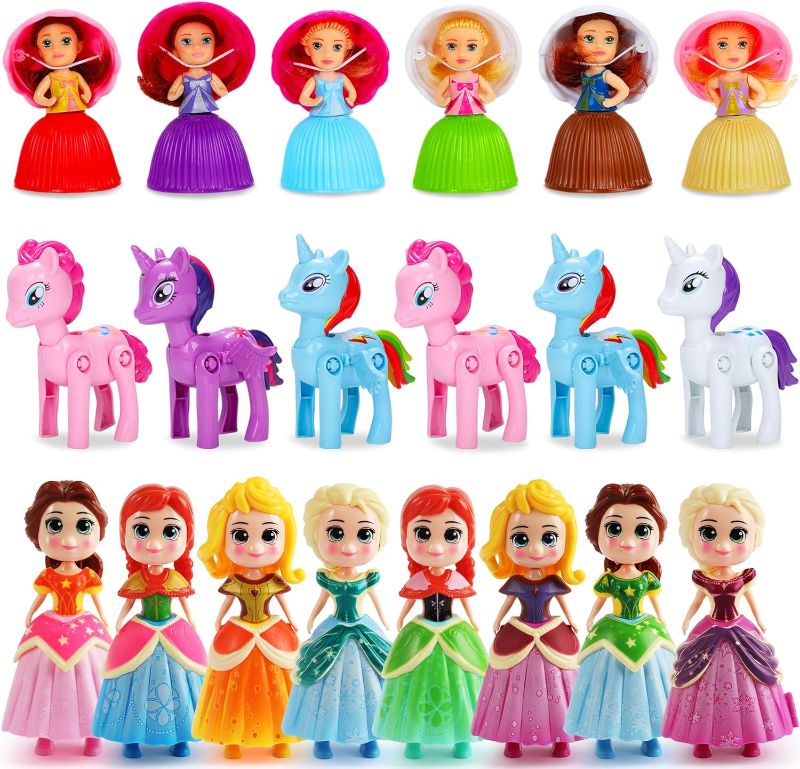 Photo 1 of Bicakza 20Pack Easter Princess Deformation Toys for Kids Unicorn Deformation Toy Cupcake Dolls Transformable Action Figure Doll for Kids Party Favor Gift