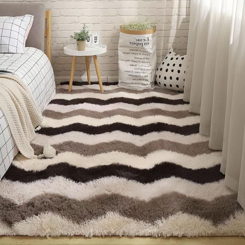 Photo 1 of 5x7 Area Rug Living Room Rugs Fluffy Shag Fuzzy Carpet Plush Soft Extra Large Area Rug for Living Room Bedroom Indoor Floor Rug Modern Geometric Trellis Rug,Brown/Coffee/White