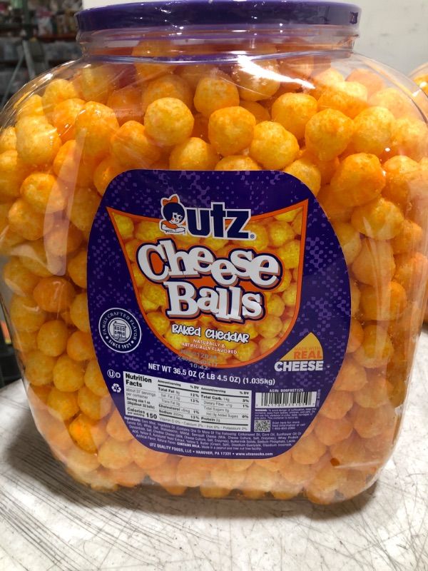 Photo 2 of Utz Cheese Balls Barrel, Tasty Snack Baked with Real Cheddar Cheese, Delightfully Poppable Party Snack, Gluten, Cholesterol and Trans-Fat Free, Kosher Certified, 36.5 Oz 2.28 Pound (Pack of 1)