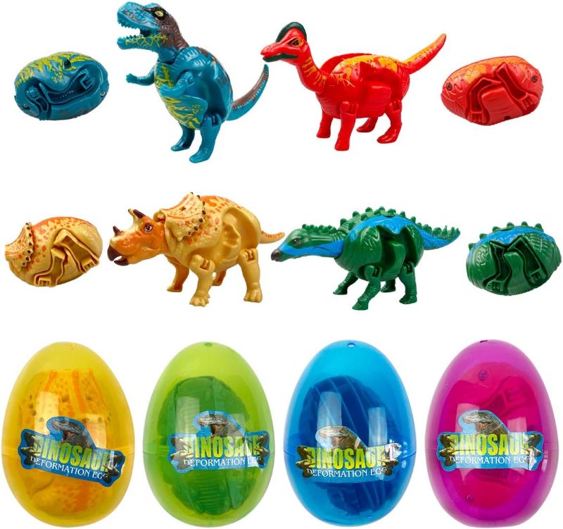 Photo 1 of 4 Pack Jumbo Dinosaur Deformation Eggs Prefilled Plastic Easter Eggs with Toys Inside for Kids Boys Girls Toddlers Easter Basket Stuffers Gifts Party Favors
