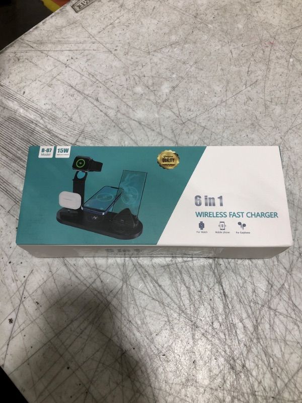 Photo 1 of 6 in 1 Wireless Charger Station 18W Fast Charger Phone Holder Smart Recognition Compatible for QI-Android-Phone 14,13,12,11(Pro/Max)/XR/XS/X/8 Watch 8/7/6/SE/5/4/3/2 Pods 3/2/pro (White)
