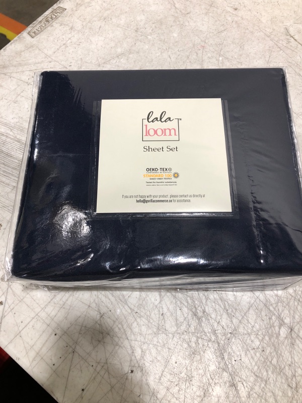 Photo 2 of lalaLOOM King Bed Sheet Set, Soft Microfiber Hotel Luxury Bedding, Extra Deep Pocket, 4 Piece Sheets and Pillowcase Sets, Breathable Wrinkle, Fade Resistant, Easy Care Machine Washable Linen Navy Blue King Navy Blue