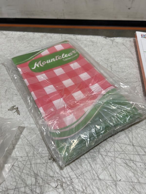Photo 2 of 6-Pack Premium Gingham Checkerboard Disposable Plastic Tablecloths 54" x 108" Rectangle Table Cover (red/White)