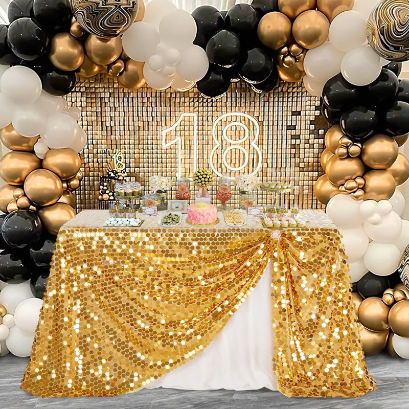 Photo 1 of Hanha 53X102in Gold Big Sequin Tablecloth for Wedding/Ceremony/Party/Prom/Christmas Home Party Supplies Tablecover Home Decor