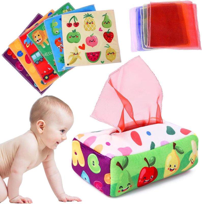 Photo 1 of Baby Toys 6 to 12 Months - Tissue Box Toy Montessori for Babies 6-12 Months, Soft Stuffed High Contrast Crinkle Infant Sensory Toys, Boys&Girls Kids Early Learning Gifts
