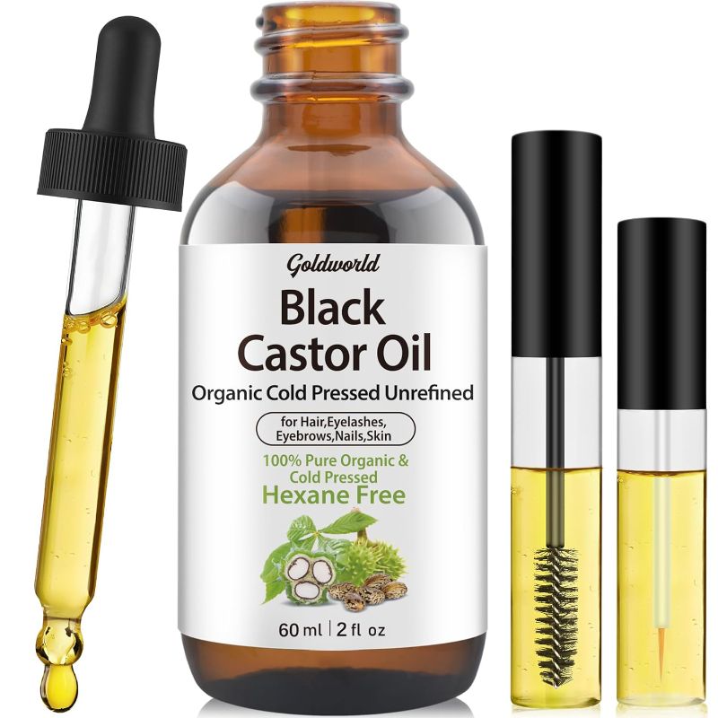 Photo 1 of GoldWorld Jamaican 100% Organic Pure Black Castor Oil Cold Pressed,for Hair Eyebrows Eyelash Growth Serum to Grow Lashes,Castor Oil for Skin Body Face,Caster Oils Unrefined in Glass Bottle Hexane Free
