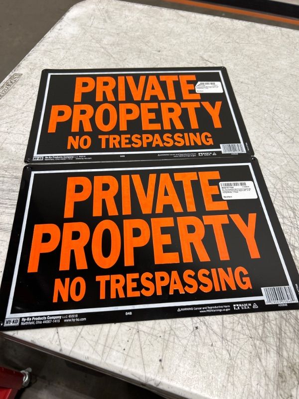 Photo 2 of 2 PACK - Hy-Ko Private Property No Trespassing Sign, Black/Orange