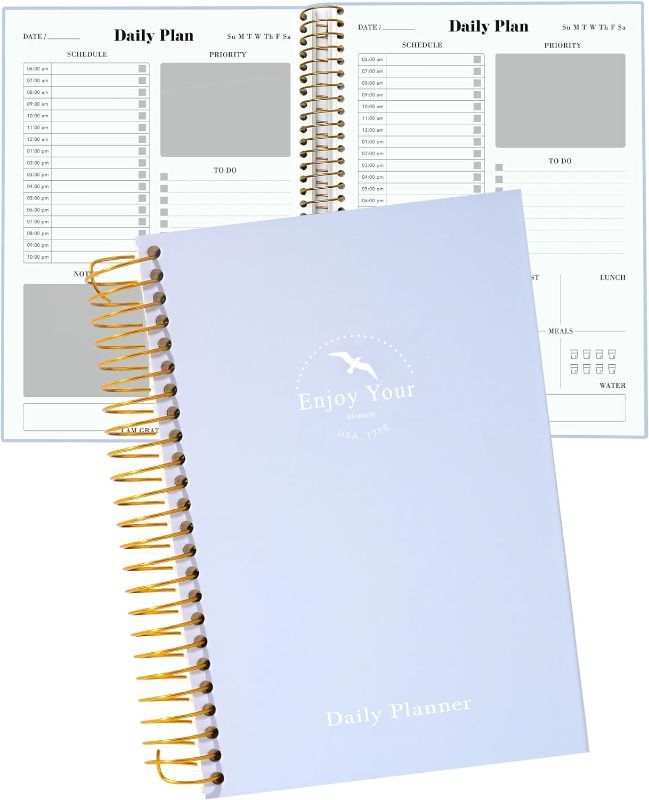 Photo 1 of Undated Daily Planner, To Do List Planner Notebook, Large Planner with Hourly Schedules 210 Pages Spiral Planner for School and Work, 8.5" X 11" Blue