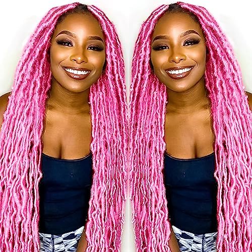Photo 1 of XCDIFA Faux Locs Crochet Hair (26 Inch, 7 Packs) Second Generation Upgraded New Soft Locs with Curly Ends Goddess Locs Pre Looped Synthetic Boho Locs Crochet Braids Hair for Women (Pink)