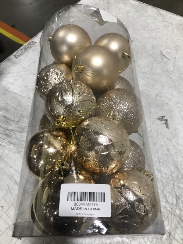 Photo 2 of Christmas Ball Ornaments 20ct Champagne Christmas Tree Decorations with Hang Rope-Shatterproof Christmas Ornaments Set in Large Size (3.15"/ 80mm)