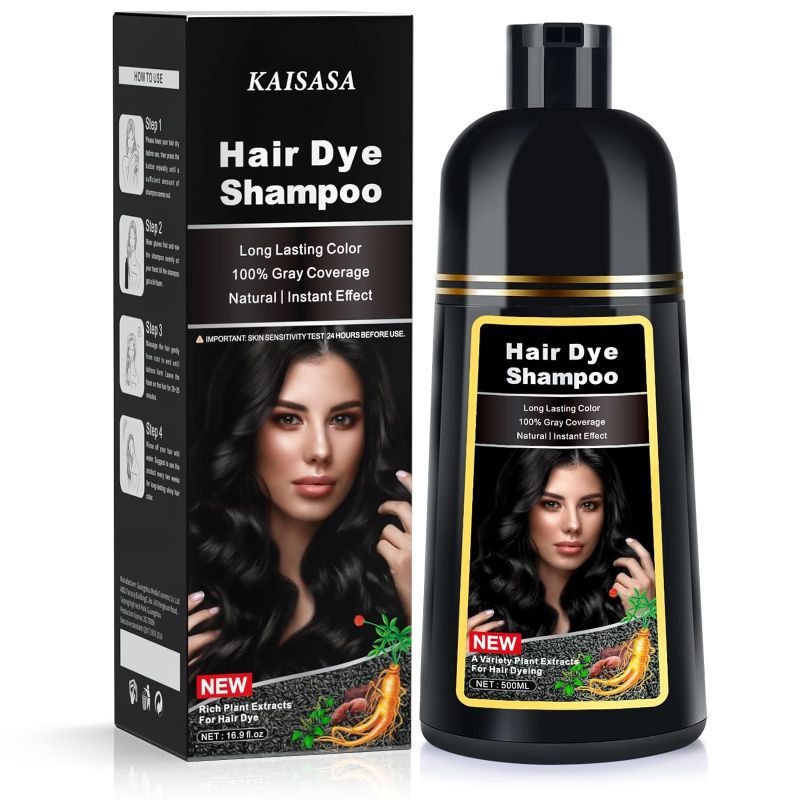 Photo 1 of Kaisasa Black Hair Dye Shampoo for Women and Men, Hair Color Shampoo for Gray Hair Coverage, Permanent Shampoo Hair Dye for Color Treated Hair, Natural Herbal Ingredients -16.9 FL OZ
