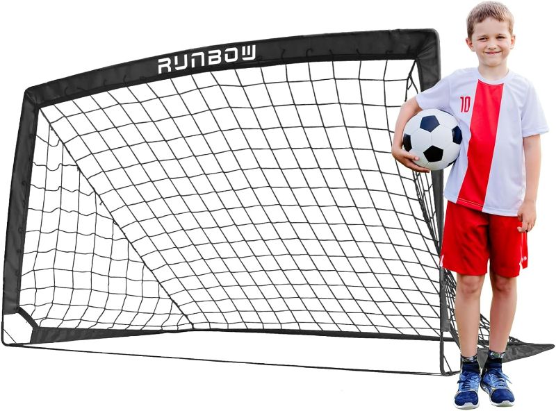 Photo 1 of RUNBOW 5x3 ft Portable Kids Soccer Goal for Backyard Small Children Pop Up Soccer Goal Net Set of 2 with Portable Carrying Case Cartoon Red 5x3FT, 1 Pack