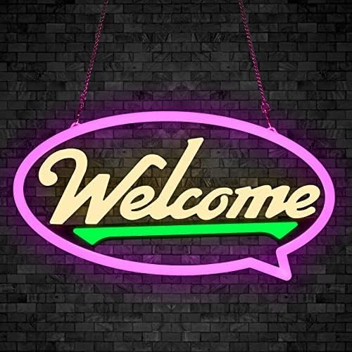 Photo 1 of Wirezon Welcome Sign for Business, Ultra Bright Visibility Flashing LED Sign Light With Five Mode Switch, Adjustable Brightness Neon Sign for coffee Salon Stores Hotel Bar Wall Decor aesthetic 
