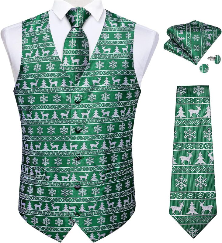 Photo 1 of DiBanGu Mens Christmas Suit Vest Holiday Party Waistcoat Bowtie Set with Snowman/Snowflake/Christmas Tree Xmas Tuxedo Vest 