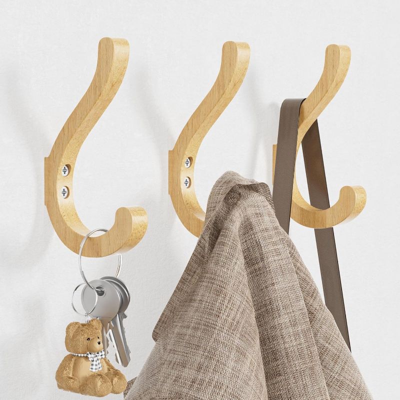 Photo 1 of Wooden Wall Hooks for Hanging Coat: 3-Pack Large 5.5“ Heavy Duty Hanger - Coat Hooks Wall Mounted - Decorative Quality Hooks with Screws