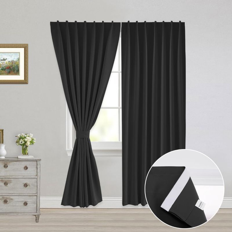 Photo 1 of Blackout Curtains Privacy Curtains 84 Inch Length Window Curtains,Easy Install Thermal Insulated Window Shades, Stick Curtains No Rods,1Panels Black 38 w x 84 L