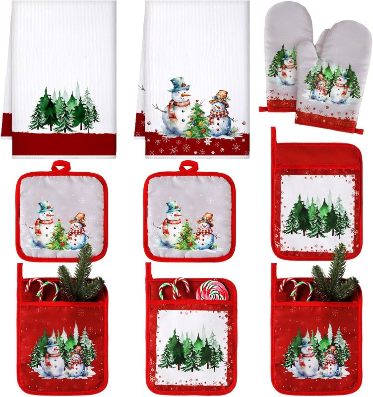 Photo 1 of Tioncy 10 Pieces Christmas Oven Mitts and Pot Holders Sets Christmas Tree Kitchen Hot Pad Christmas Kitchen Towels Oven Mitts and Pot Holders Sets for Kitchen Baking Barbecue (Classic) 