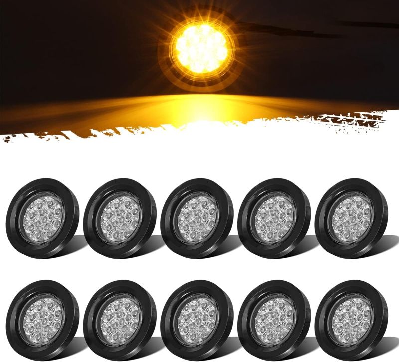 Photo 1 of 2.5" Round Truck Side Light Amber 13 LED Trailer Side Marker Lights Sealed Trucks Lamps Side Clearance Light for Boat RV Camper Trailer Truck?Amber,4 Pcs? yellow