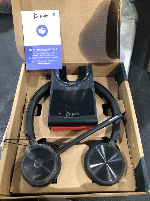 Photo 2 of Poly Voyager 4320 UC Wireless Headset & Charge Stand (Plantronics) - Stereo Headphones w/Noise-Canceling Boom Mic - Connect PC/Mac/Mobile via Bluetooth - Microsoft Teams Certified - Amazon Exclusive 2021 Version (USB-A Only) Headset + Charge Stand, Teams 